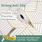 Shelf Liners for Kitchen Cabinets 23.6 in x 30 FT, Non Adhesive Cabinet Liner Strong Non-Slip Thickened Gold Geometric Drawer Liner, Easy to Clean for Shelf