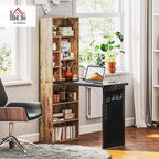 HOMCOM Foldable Convertible Writing Table, Wall Mounted Space-Saving Computer Desk with Chalkboard and Storage Shelves for Small Spaces, Home Office, Bedroom, Dorm, Apartment, Rustic Brown
