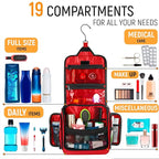 Travel Toiletry Bag for Men and Women - Large Hanging Toiletry Organizer - Waterproof Hygiene Bag with Metal XXL Swivel Hook, with Sturdy Zippers and 19 Compartments for Toiletries, Makeup, Cosmetics