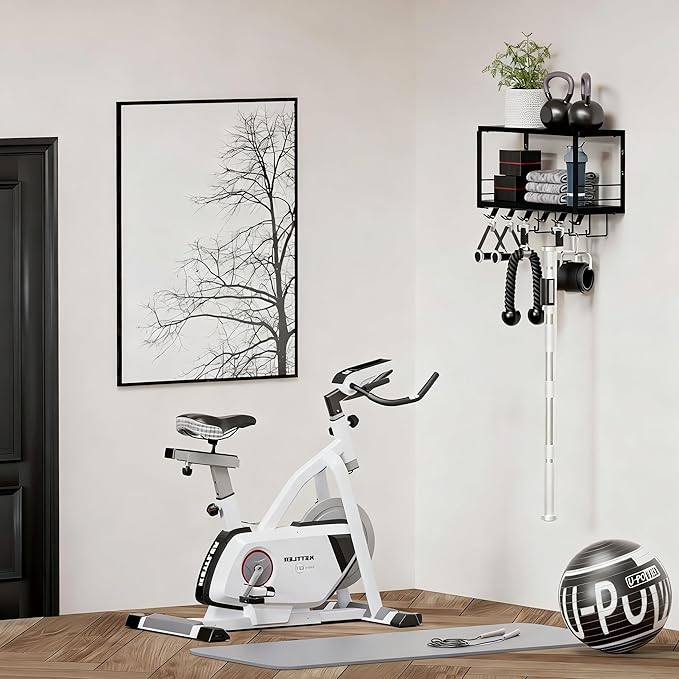 TJ.MOREE 2 Tier Floating Shelf Compatible with Tonal Accessories, T-Bracket Lock Adapters Hanger, Wall Mount Home Gym Storage Rack for Fitness Equipment, Black