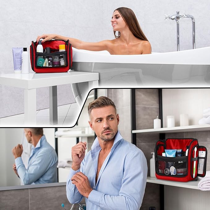 Travel Toiletry Bag for Men and Women - Large Hanging Toiletry Organizer - Waterproof Hygiene Bag with Metal XXL Swivel Hook, with Sturdy Zippers and 19 Compartments for Toiletries, Makeup, Cosmetics