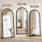 28"x71" Antique Arched Full Length Mirror, Vintage Beaded Decorative Floor Full Body Dressing Mirror as Room Decor Hanging Leaning Standing for Living Room, Bedroom, Vanity Area