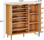 DHH Shoe Storage Cabinet with Sliding Door, 6-Tier Shoe Cabinet with Adjustable Shelves, Mid-Century Modern Freestanding Shoe Storage Organizer for Entryway, Hallway, Living Room (Wood, 47 ")