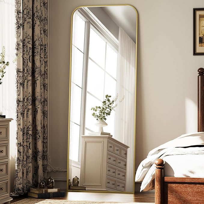 Full Length Mirror 65"x24" Arched Floor Standing Large Mirrors Full Body Mirror with Stand - with Aluminum Frame for Bedroom Living Room, Gold