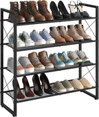 CHOEZON Shoe Rack, 4-Tier Shoe Rack for Closet, Metal Shoe Storage Organizer, Shoe Rack for Entryway, Shoe Shelf with Adjustable Feets, for Entryway, Hallway, Living Room, Bedroom, Black TXJ14BB