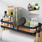 Taozun Paper Towel Holder Wall Mount, Kitchen Paper Holder Spice Rack Black Paper Towel Roll Holder RV Paper Towel Rack with 4 Hooks(2 Installation Methods - Self-Adhesive and Drilling)