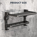 Towel Rack with Towel Bar Holder Suction Cup Foldable Towel Shelf No Drill with 7 Hooks Rustproof Towel Storage Wall Mount for Bathroom Lavatory Matte Blackish Gray16 Inch