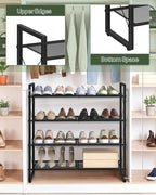 CHOEZON Shoe Rack, 4-Tier Shoe Rack for Closet, Metal Shoe Storage Organizer, Shoe Rack for Entryway, Shoe Shelf with Adjustable Feets, for Entryway, Hallway, Living Room, Bedroom, Black TXJ14BB