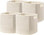 UBBCARE Set of 4 Storage Basket-12 X 12 X 12 in, Cotton Rope Baskets for Shelves, Toys, Book, Cube Storage Bins with Handles, Woven Storage Basket for Organizing, Beige
