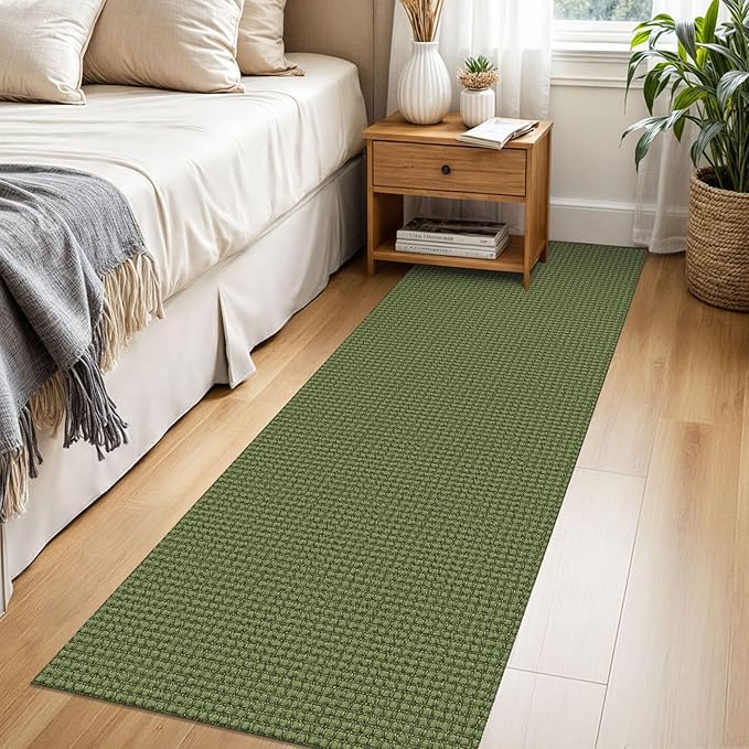 Braided Runner Rug 2x6 Ft Washable Runners for Hallways Non Slip Rubber Backed Kitchen Runners Cotton Entryway Runner Indoor, Woven Floor Carpet for Hall Kitchen Bedroom, Green