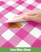 Smiry 8 Packs Gingham Disposable Table Cloth, 54 x 108 Inch Waterproof Plastic Tablecloth, Rectangle Hot Pink and White Checkered Table Covers for Party, Birthday, Picnic, Banquet