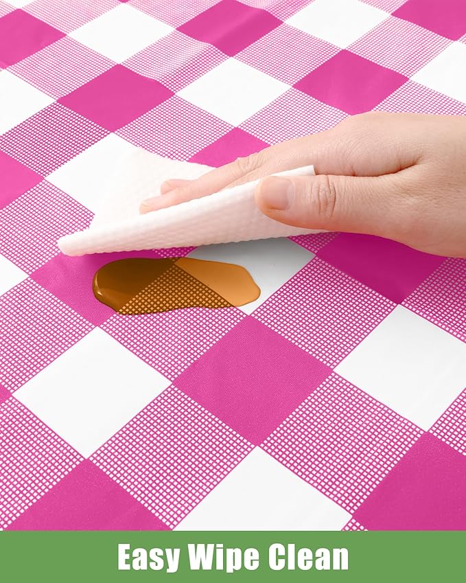 Smiry 8 Packs Gingham Disposable Table Cloth, 54 x 108 Inch Waterproof Plastic Tablecloth, Rectangle Hot Pink and White Checkered Table Covers for Party, Birthday, Picnic, Banquet
