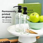 Vine Creations Clear Glass Soap Dispenser Set, Dish Soap and Hand Soap Dispenser Set with Stainless Steel Pump, 16 oz Glass Dispensers for Kitchen Bathroom Decor (Clear Bottle/Matte Black Pump)