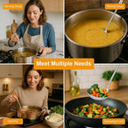 FJNATINH Soup Ladle, Stainless Steel Ladle with Heat Resistant Wooden Handle, Food Grade Metal Cooking Soup Spoon Kitchen Tools, Easy to Clean