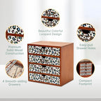 Colorful Leopard Print Wooden Desk Organizer - 4-Drawer Desktop Storage Cabinet for Office Supplies, Craft Tools & Home Organization - Trendy Wood Design for Crafters, Art Enthusiasts, Students