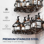 MAXIFFE 3 Pack Corner Shower Caddy with Soap Holder, Large Capacity Sturdy Adhesive Stainless Steel No Drilling Shower Organizer Shelves Rack Storage Inside Shower for Bathroom Family Renters, Black