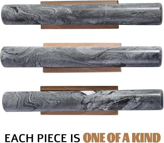Koville African Natural Marble French Rolling Pin, 12inch Non-Stick Rolling Pin for Baking, Dough Roller for Pasta, Dumpling, Fondant, Pie, Bread, Pizza, Kitchen Baking Tools(Monte Grigio)