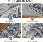 2'6''x6 Runner Rugs for Hallway, Machine Washable Non Slip Vintage Rugs, Low Pile Lightweight Soft Print Rug for enrtyway, Corridor, Home Office, Kitchen, Center Blue