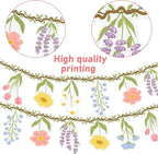 Flower Party Banner Wildflower Garland Spring Floral Party Decorations 2PCS Enchanted Garden Hanging Banner Decor for Flower Theme Wedding Wild One Birthday Baby Shower Valentine's Supplies