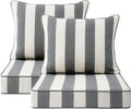 Outdoor Patio Chair Cushions Set, 24" x 24", Set of 2, Water-Repellent, Fade Resistant, Deep Seat Bottom and Back Cushion for Backyard, Couch, Sofa and Patio Furniture, Gray Stripe