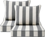Outdoor Patio Chair Cushions Set, 24" x 24", Set of 2, Water-Repellent, Fade Resistant, Deep Seat Bottom and Back Cushion for Backyard, Couch, Sofa and Patio Furniture, Gray Stripe