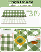 Smiry 20 Packs Gingham Disposable Table Cloth, 54 x 108 Inch Waterproof Plastic Tablecloth, Rectangle Sage Green and White Checkered Table Covers for Picnic, Birthday, Party