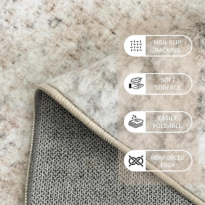Washable 2x6 Kitchen Runner Rug: Abstract Indoor Rubber Backing Runners for Hallway Bathroom Bedroom - Easy Clean Soft Thin Floor Mat - Modern Neutral Decor Throw Carpet - Beige Brown