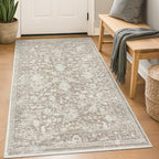 KILOCOCO Area Rug 3x5 Entryway Rug Washable Printed Vintage Floral Rubber Backed Non Slip Indoor Kitchen Rugs for Living Room Laundry Room Playroom Mudroom Moroccan Area Rugs, Beige