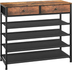 usikey Shoe Rack, 5 Tier Shoe Storage Organizer with 2 Drawers, Metal Shoe Shelf for 16-20 Pairs of Shoes, with 4 Oxford Fabric Shelves and Wooden Top, Shoe Stand for Closet, Rustic Brown UNYXJX009F