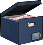 BALEINE File Organizer Box with Lid, Collapsible File Folder Organizer with Plastic Slide, Hanging File Folder Box for Office Document Storage (Tab Friendly, 1 Pack, Blue)