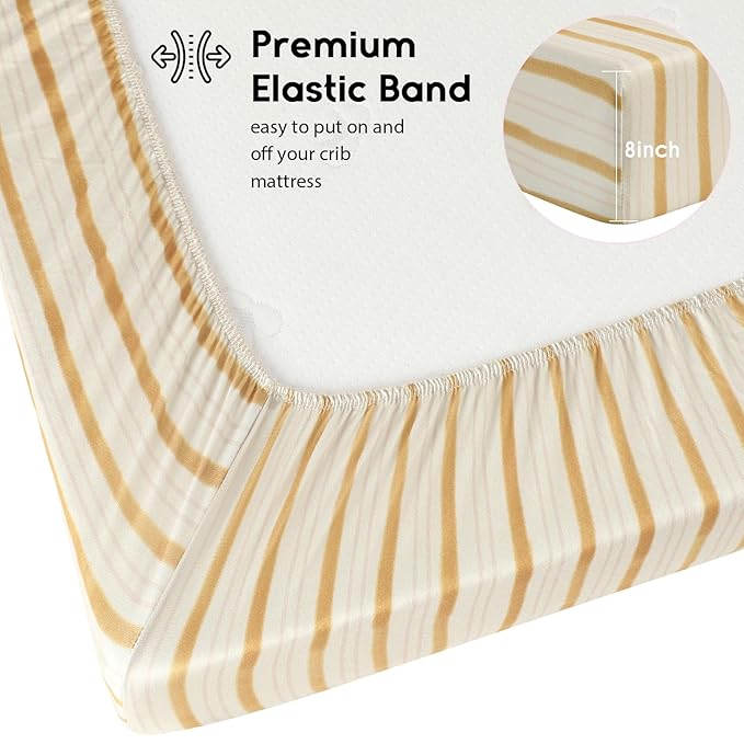 Yoofoss Baby Crib Sheets for Boys Girls, Fitted Crib Sheet 2 Pack for Standard Crib and Toddler Mattress, Super Soft Microfiber Baby Sheet 28x52x8in(Brown+Stripe)