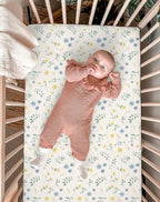 Bassinet Sheet for Baby Boy and Girl 2 Pack, Fitted Sheets for Rectangle, Oval, Hourglass Bassinet Mattress, Muslin Moses Basket Sheets with Neutral Style (Spring Garden & Sage)