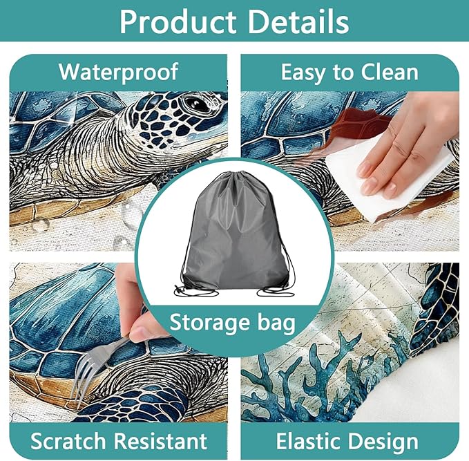 Picnic Table Cover with Bench Covers 6FT, Camping Essentials, Nautical Sea Turtle Ocean Windproof Waterproof Picnic Table Cloth, Fitted Tablecloth with Elastic Edge for Indoor Outdoor 3PCS 30x60 Inch