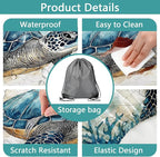 Picnic Table Cover with Bench Covers 6FT, Camping Essentials, Nautical Sea Turtle Ocean Windproof Waterproof Picnic Table Cloth, Fitted Tablecloth with Elastic Edge for Indoor Outdoor 3PCS 30x60 Inch