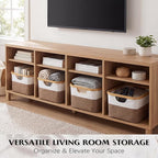 Hushee 4 Pack Bamboo Fabric Storage Bins for Shelves, 15"x10"x7.9" Collapsible Storage Baskets for Organizing, Two-Tone Foldable Bins for Clothes, Towels, Linens(White with Brown)
