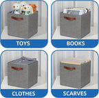 Temary 11 Inch Cube Storage Bins 4PCs Fabric Storage Cubes Storage Baskets Organizer with Handles, Foldable Baskets for Organizing Clothes, Toys, Towels (Grey, 11x11x11)