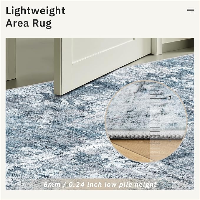 Soalmost 8x8 Blue/Grey Round Rug 8ft Living Room Circle Rug Vintage Round Area Rug Non Slip Indoor Carpet for Apartment