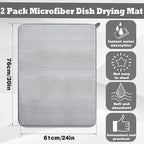 2 Pack Extra Large Microfiber Dish Drying Mat,30 x 24 Inch Super Absorbent Drying Pad,Large Size Dish Drying Mat for Countertops,Sinks,Draining Racks,Gray