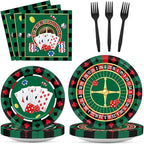 96 Pieces Casino Themed Party Tableware Set for Las Vegas Birthday Party Decorations Casino Poker Card Birthday Party Dessert Paper Plates Napkins Forks for 24 Guests Poker Card Playing Club Supplies