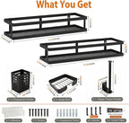 PUSDON 5-in-1 16.5" Extra Long Kitchen Organizer & Shower Caddy Set, Wall Mount Spice Rack with Paper Towel Holder, Utensil Holder & Soap Dish, Rustproof Mesh - Matte Black, Guardrail