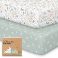 Pack and Play Sheets Fitted - 2-Pack Mini Crib Sheets for Pack N Play Mattress 38x26, Soft & Cozy, Neutral Toddler Playard Bedding, Snug Fitted Mini Baby Crib Mattress Cover Boy, Girl (Prairie)