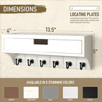 Rebee Vision Decorative Pine Wood Key Holder Wall Mount with Drawer Organizer - Mail Organizer with 6 Key Hooks - Stylish Wall Shelf for Apartment Essentials (Modern White)