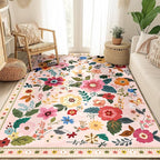 Floral 5x7 Area Rug Machine Washable Soft Print Boho Carpet Non Slip Doormat Low Pile Flower Area Rugs for Living Room Bedroom Nursery Kitchen Dining Room Indoor-Pink