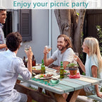 Flowers Picnic Table Cover with Bench Covers and Bag, Camping Essentials, Green Camper Wooden Grain Waterproof, Fitted Tablecloth Cover with Elastic Edge, Outdoor Table Covers, 3 PCS, 30x96 Inch