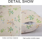 Spring Flower Lumbar Throw Pillow Cover 12x 20 Set of 2, Embroidered Branch Farmhouse Neutral Linen Pillow Cushion Cases, Decorative Pillows for Bed, Outdoor Couch Bedroom Car Green