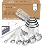 CuttleLab Measuring Cups and Measuring Spoons Set of 14 - Stainless Steel Measuring Cups and Spoons Set, Includes 1/8 Teaspoon Measuring Spoon, 1/8 Cup Measuring Cup, Leveler Dry (14, Charcoal)