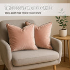 2 Pack Velvet Decorative Throw Pillow Covers, 12"x20", Pink and Grey, Solid, Modern, Contrast Piping, Indoor Use, Bedroom & Living Room