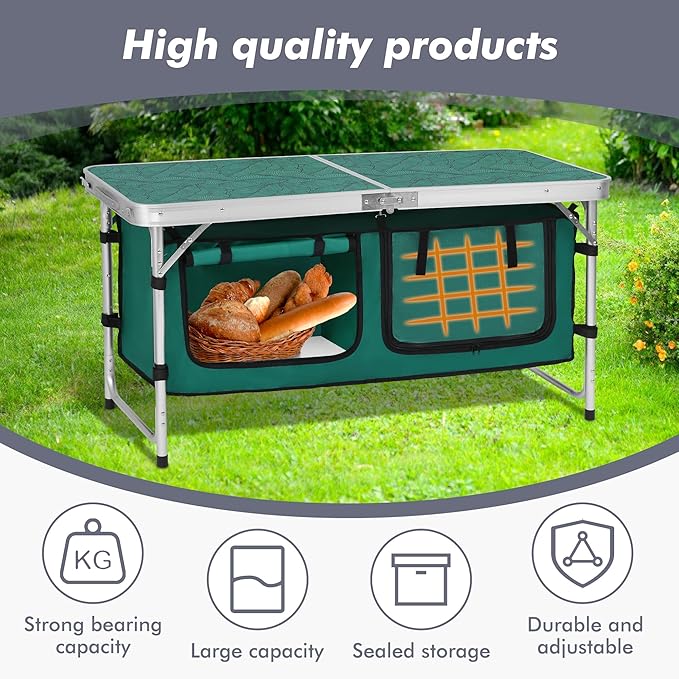 Camp Field Camping Folding Aluminum Table with Adjustable Legs for Outdoor Travel Beach, Backyards, BBQ, Party and Picnic Foldable Table