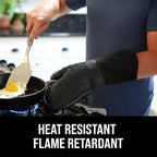 BPA-Free Silicone Oven Mitts Ultra Heat Resistant up to 500°F - Oven Mitts with Thick Cotton Liner - Long Slip Resistant Pot Holders, Flexible Oven Gloves - Black 13.7"