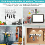 Magnetic Knife Holder for Wall, No Drilling Magnetic Knife Strip Adhesive Knife Holder Magnet Knife Bar, Wall Mount Knife Rack Block Metal Tool Holder for Utensils RV Kitchen Organization, 12 Inch